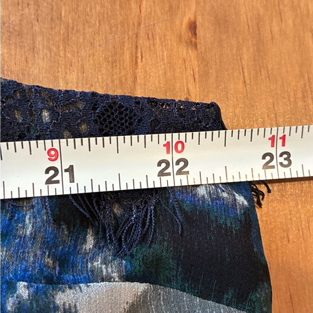 Adrianna Papell Blue and Black Floral Blouse With Black Lace Accents - Picture 6 of 7